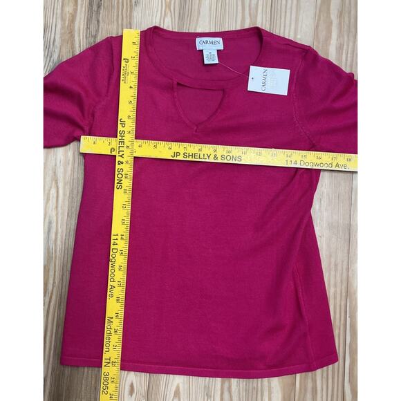 NWT CARMEN MARC VALVO, Size M Pink Ribbed Knit, Top w/Keyhole Neck - Picture 7 of 7